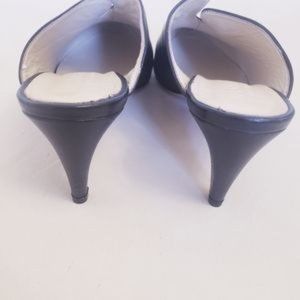 Napoleoni Black Leather Heeled Mule Shoes, Sz 40